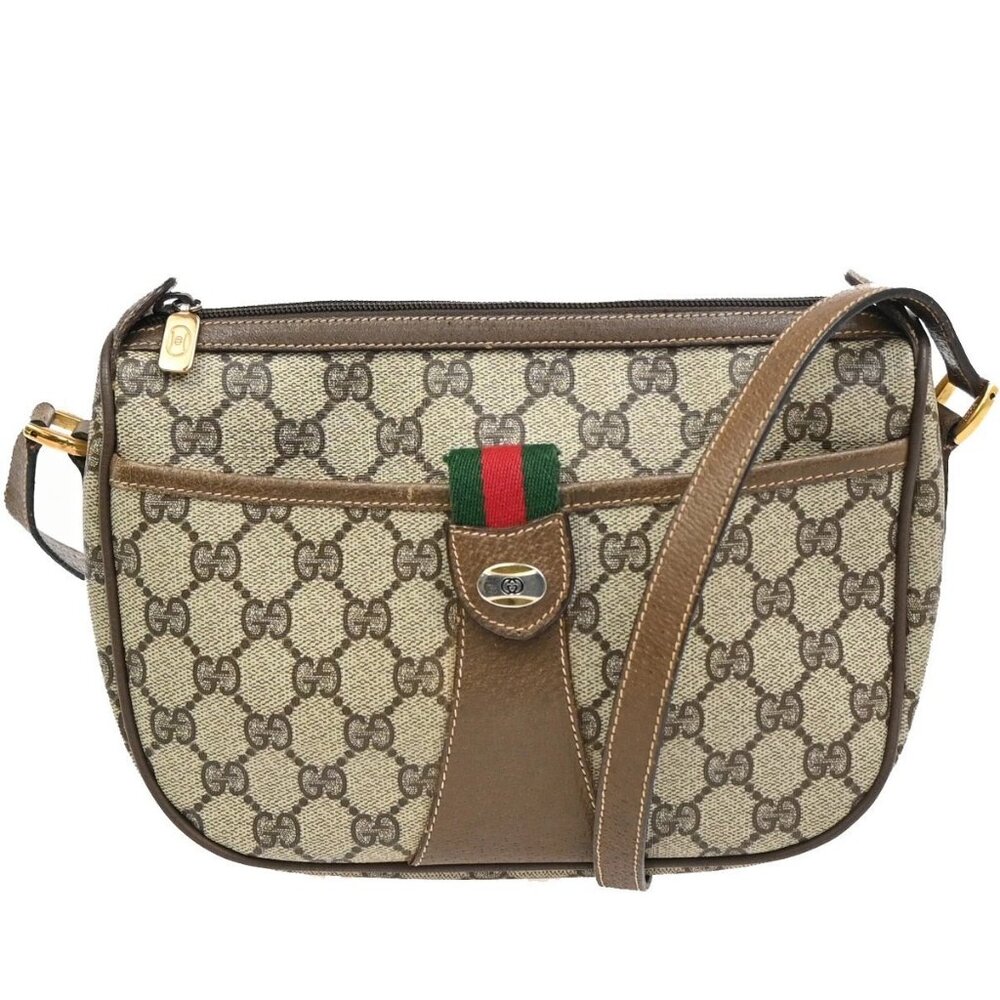 GUCCI Old Gucci Sherry Line Shoulder Bag PVC Leather Beige Italy 38MA031